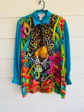 Vintage 90’s Diane Gilman Silk Sequined Blouse Tunic L